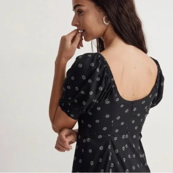 Madewell Size 0 Black Sweetheart Puff-Sleeve‎ Midi Dress New With Tags - Picture 3 of 14
